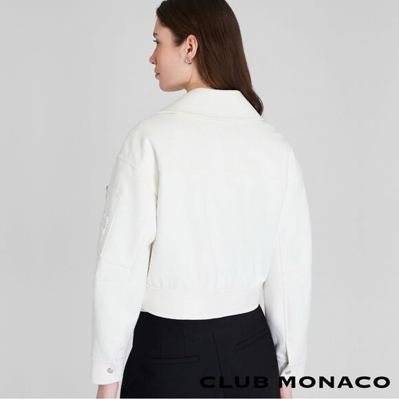 Club Monaco **NWT** Textured Collared Cropped Jacket Cream / Ivory / White - Picture 3 of 6